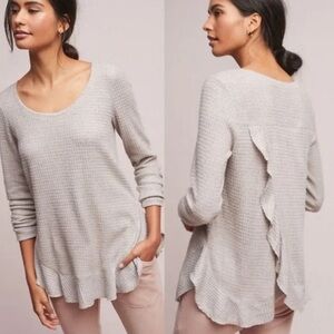 🌻Anthropologie Saturday Sunday Wendy Waffle Knit Thermal Ruffle Trim Top Size S